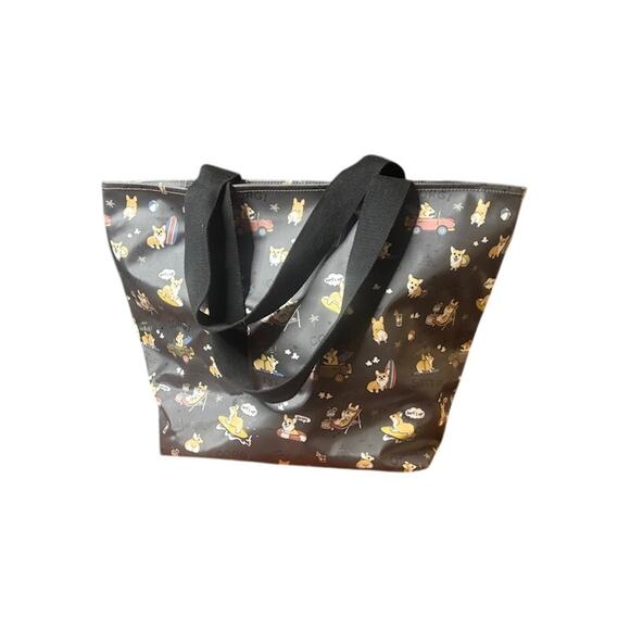Uma Hana I Love Corgis Dog Tote Waterproof Shoulder Bag Black Brown Large NWOT - Picture 2 of 9